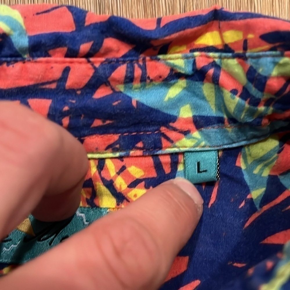 Coral Pineapple Print Tropical Hawaiian Joe Marlin Tapered Fit Button Down L - Picture 4 of 6